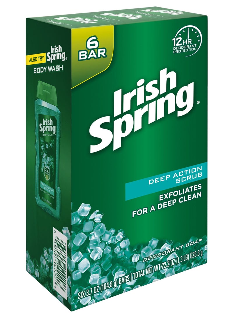 Irish Spring Irish Spring Deep Action Scrub, Exfoliating Bar Soap, 3.7 Ounce, 6 Bar Pack  - Image 2