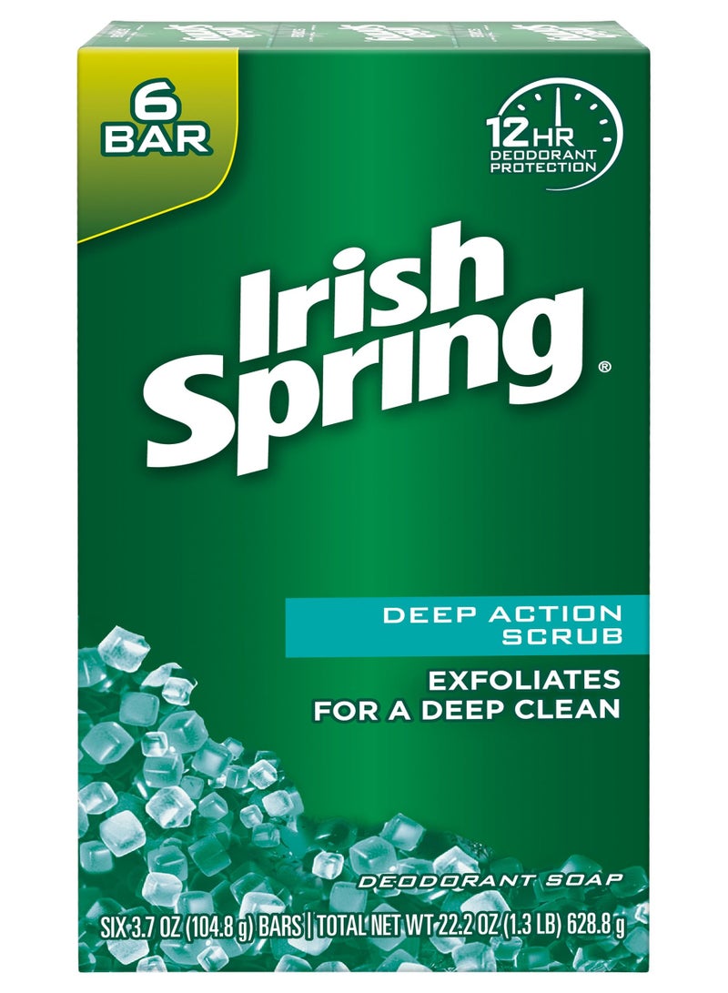 Irish Spring Irish Spring Deep Action Scrub, Exfoliating Bar Soap, 3.7 Ounce, 6 Bar Pack  - Image 1