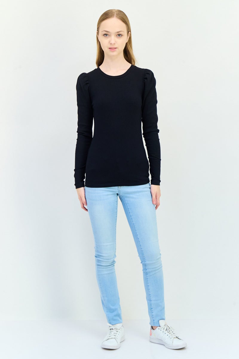 GAP Women Crew Neck Long Sleeves Ribbed Top, Black - Image 4