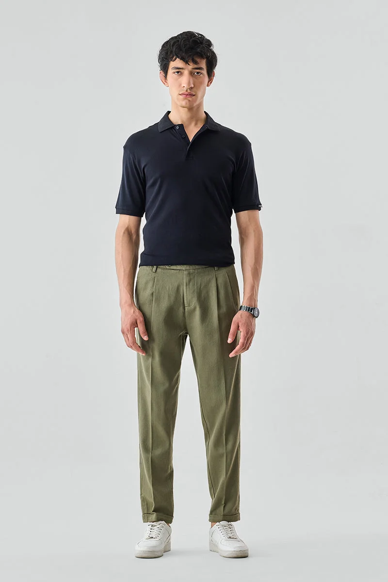 SNITCH Olive Slim Fit 100% Cotton Twill Trousers for Men | Best Price UAE