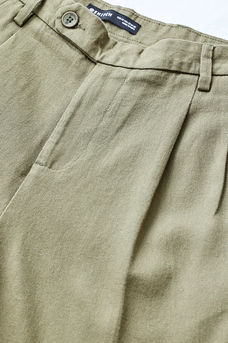 SNITCH Olive Slim Fit 100% Cotton Twill Trousers for Men | Best Price UAE