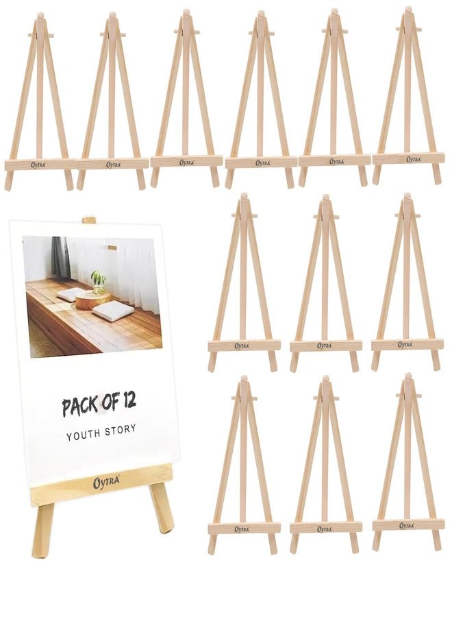 Oytra 5 Inch Mini Wooden Easel Stand Set of 12 Tabletop Display Canvas Portable Stands for Art, Painting, Drawing Photos, Menu Card, Banner, Invitation Holder for Artists, Students, Kids or Decorators - Image 1