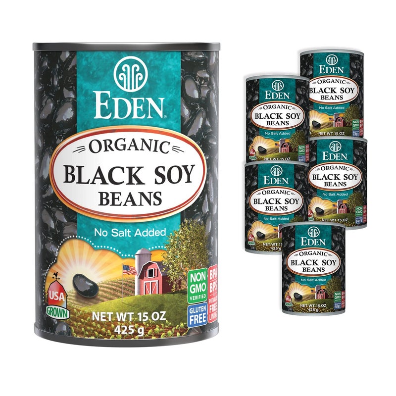 Eden Organic Black Soybeans, 15 oz Can (6-Pack), Complete Protein, No Salt Added, Non-GMO, Gluten Free, U.S. Grown, Heat and Serve, Macrobiotic, Soy Beans - Image 1
