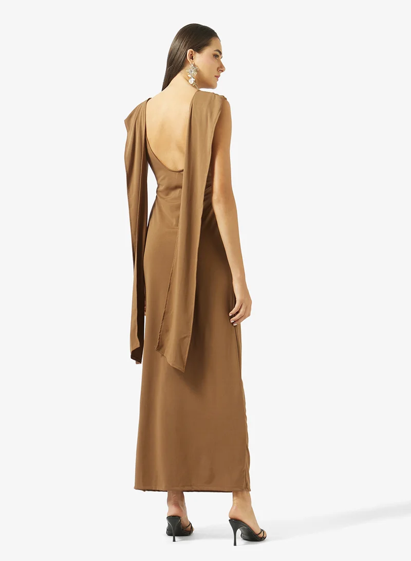 Ginger Mock Neck Draped Dress with Trail