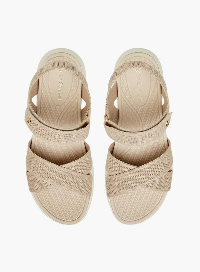 Le Confort Textured Cross Strap Sandals With Hook And Loop Closure