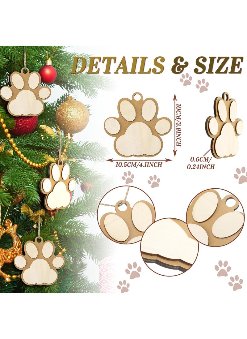 Nuenen Nuenen Christmas Dog Paw Wood Sign Dog Paw Silhouette Tag Unfinished Hanging Slices DIY Puppy Wood Cutouts Pet Hanging Embellishments Decoration for Christmas Tree Ornaments80 Pieces  - Image 2