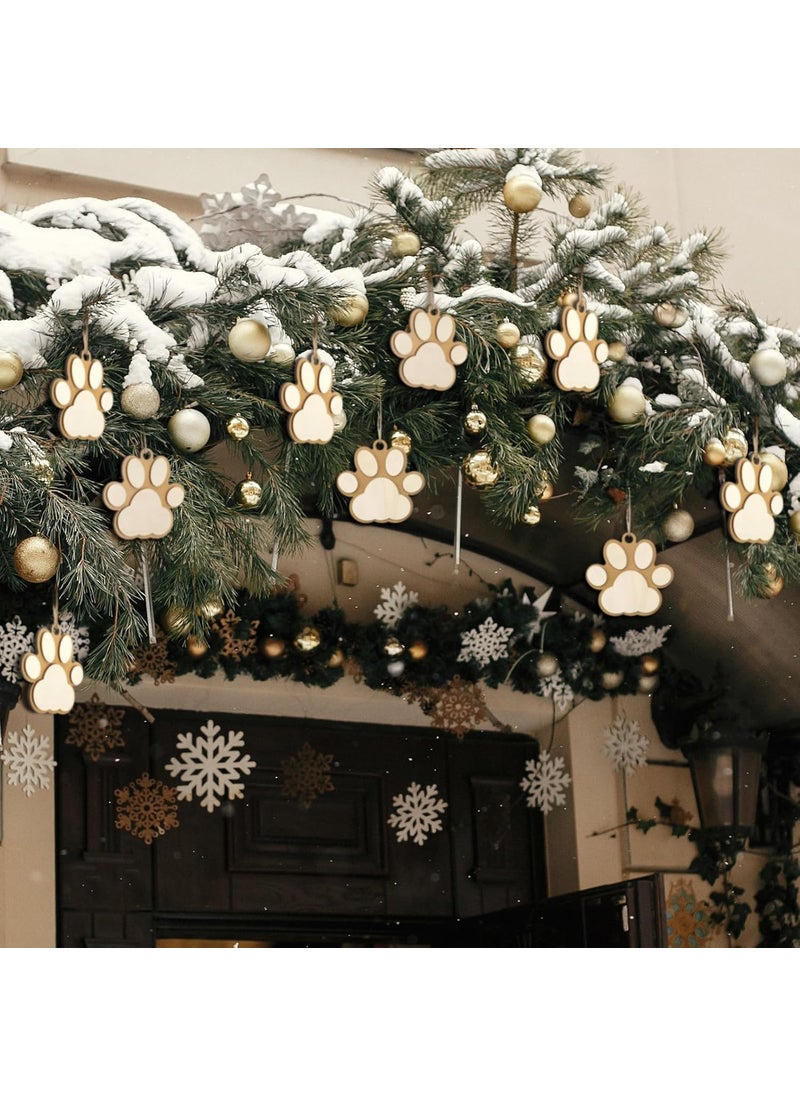 Nuenen Nuenen Christmas Dog Paw Wood Sign Dog Paw Silhouette Tag Unfinished Hanging Slices DIY Puppy Wood Cutouts Pet Hanging Embellishments Decoration for Christmas Tree Ornaments80 Pieces  - Image 3