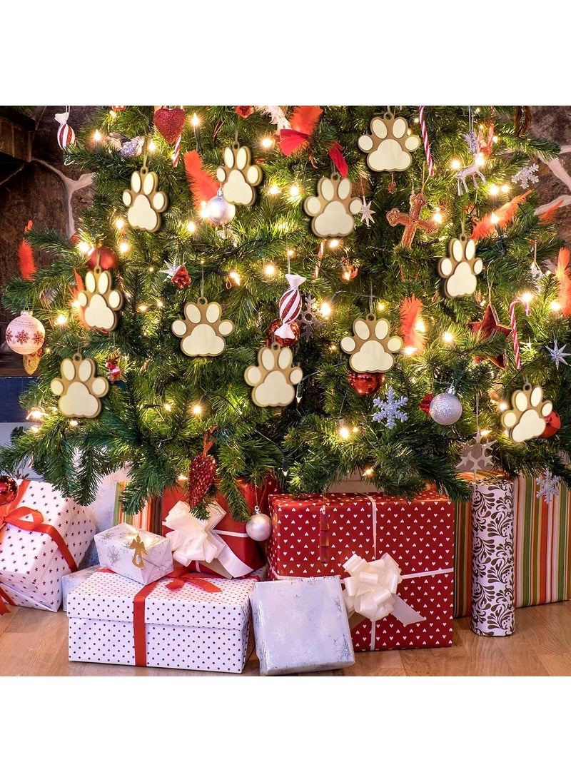 Nuenen Nuenen Christmas Dog Paw Wood Sign Dog Paw Silhouette Tag Unfinished Hanging Slices DIY Puppy Wood Cutouts Pet Hanging Embellishments Decoration for Christmas Tree Ornaments80 Pieces  - Image 4