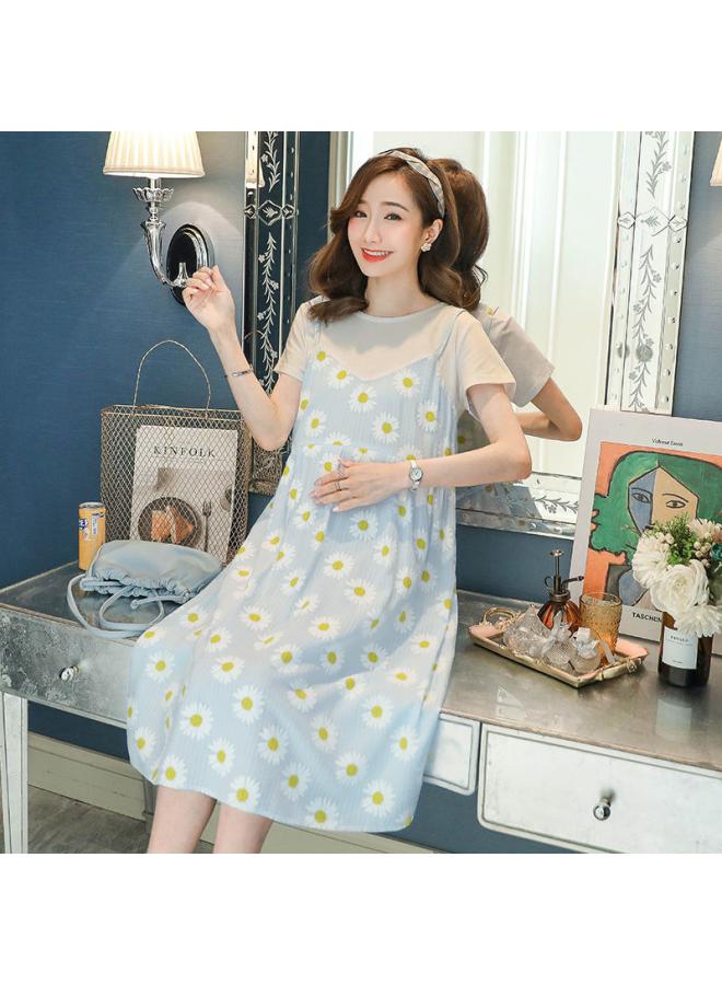 Maternity Clothes Dress West Street New Fashion Plus Size Women's Clothing Fat Sister Summer Clothes Western Style Trendy Mom Online Celebrity Fake Two Pieces
