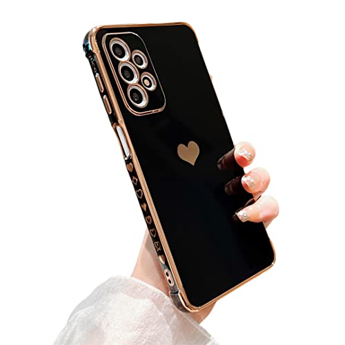 phylla Compatible with Samsung Galaxy A23 6.6" Phone Case Plating Gold Cute Heart Cover with Camera Protection Soft Silicone Shockproof Bumper for Samsung Galaxy A23 4g/5g Universal (Black) - Image 1