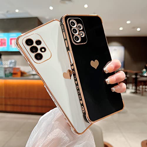 phylla Compatible with Samsung Galaxy A23 6.6" Phone Case Plating Gold Cute Heart Cover with Camera Protection Soft Silicone Shockproof Bumper for Samsung Galaxy A23 4g/5g Universal (Black) - Image 3