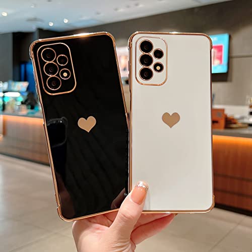 phylla Compatible with Samsung Galaxy A23 6.6" Phone Case Plating Gold Cute Heart Cover with Camera Protection Soft Silicone Shockproof Bumper for Samsung Galaxy A23 4g/5g Universal (Black) - Image 4