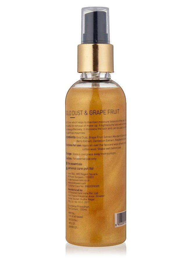 W2 Why Wait Gold Toner Gold Dust & Grape Fruit Toner | 24K Gold Bhasma | Moisturises Skin & Reduces Pore Size - 100Ml  - Image 3