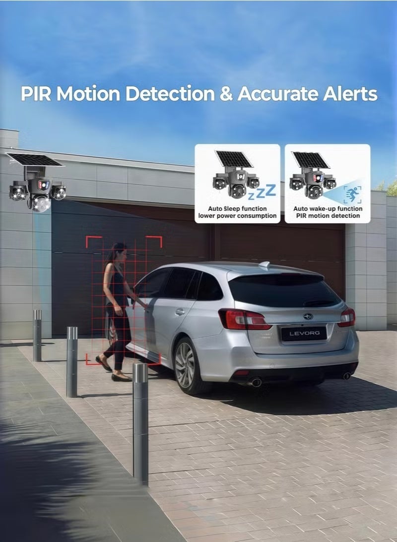 4G Secruity Camera, 8K, True Triple Lens Triple View PTZ 360 Full Color Night Vision Outdoor PIR Human Detection, motion detection and red - blue alerts, 3 lenses show 3 views, 2 Way Audio, With 128GB SD Card - Image 5