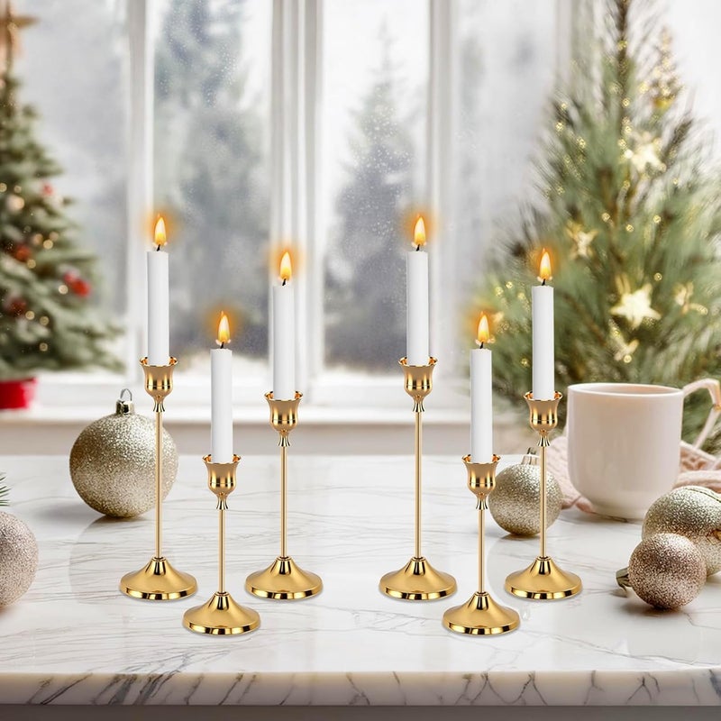 Nukssi 6pcs Gold Candle Holders, Candlestick Holders Taper Candle Holders for Pillar Candles Sticks Holder Decor Halloween Christmas Decorations Candle Candelabros para Centros de Mesa (Gold) - Image 5
