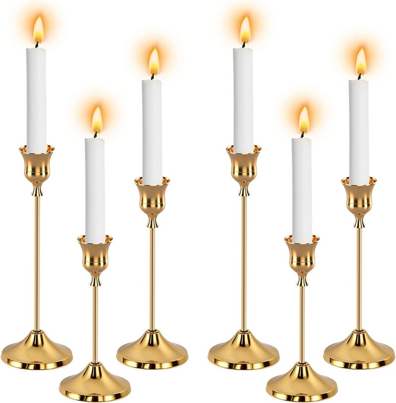 Nukssi 6pcs Gold Candle Holders, Candlestick Holders Taper Candle Holders for Pillar Candles Sticks Holder Decor Halloween Christmas Decorations Candle Candelabros para Centros de Mesa (Gold) - Image 1