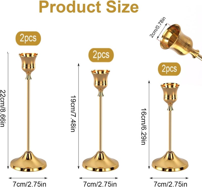 Nukssi 6pcs Gold Candle Holders, Candlestick Holders Taper Candle Holders for Pillar Candles Sticks Holder Decor Halloween Christmas Decorations Candle Candelabros para Centros de Mesa (Gold) - Image 2