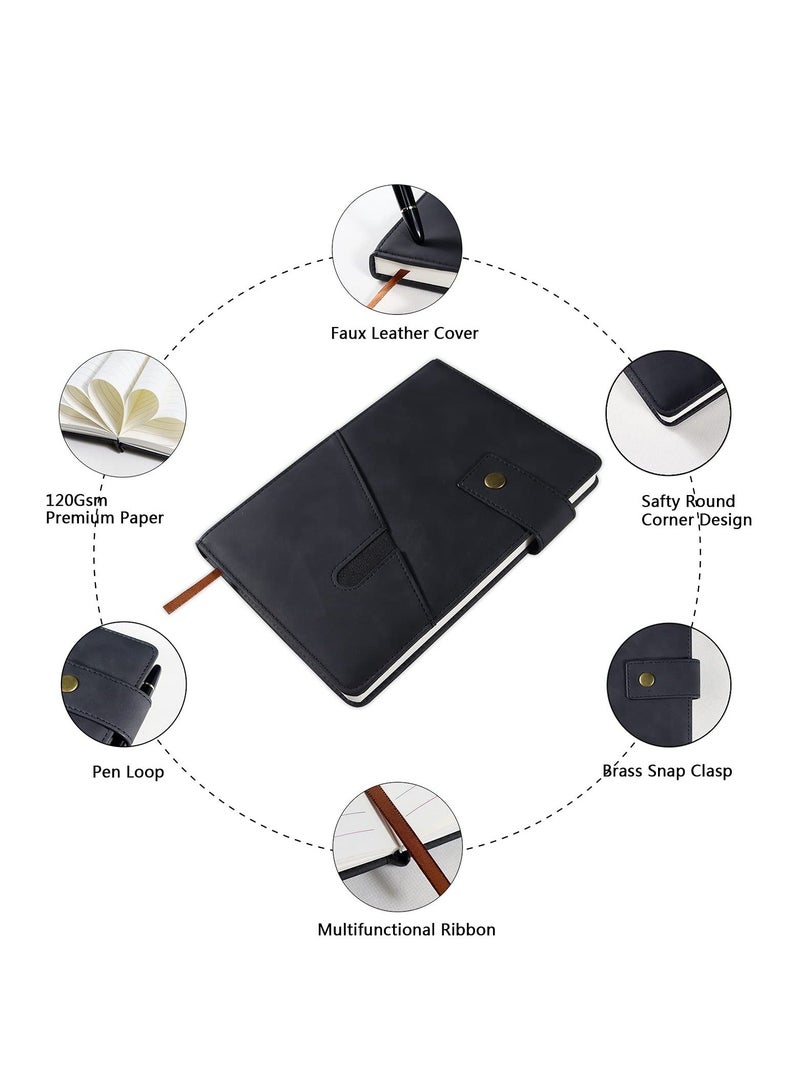Notebook, Black A5 Lined Leather Journal Personalized Hardcover Set with Pen and Gift Box, 200s 100gsm Thick Ruled Paper Daily Diary for School Travel Business Work Home Writing - Image 2