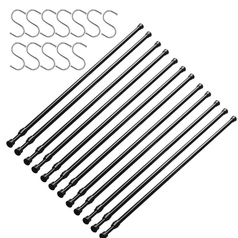 12 Pack Curtain Rods For Windows 28 to 48 Inch Spring Tension Rod Adjustable Metal No Drill Curtain Rod for Windows Shower Door Kitchen Black 12 Pack