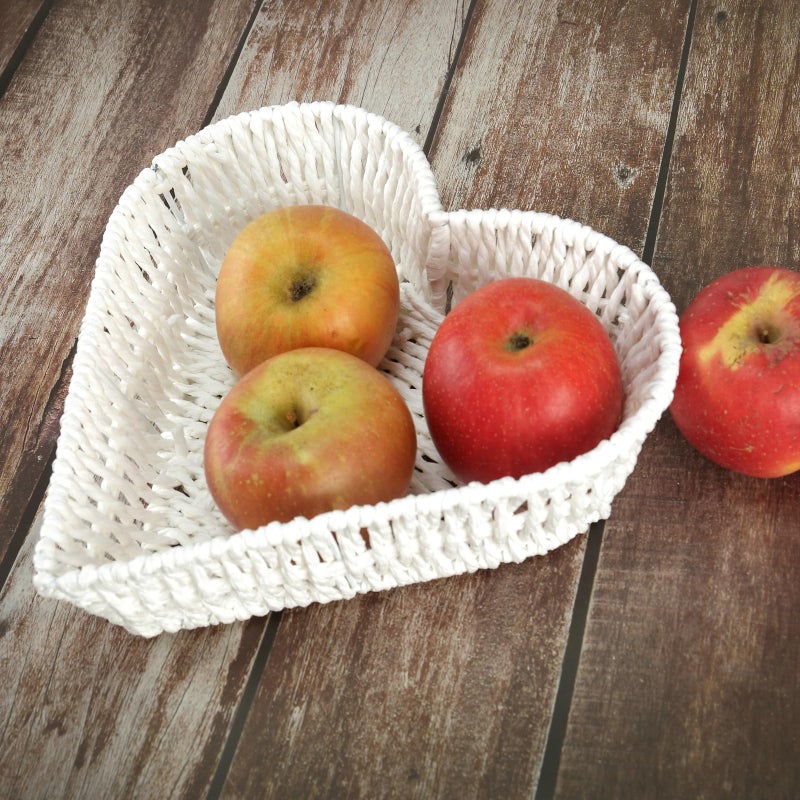 Binaryabc Heart Shaped Rattan Basket Fruit Vegetables Bread Rattan Basket Valentines Day Storage Basket Valentines Day Table Decorations Supplies (White) - Image 4