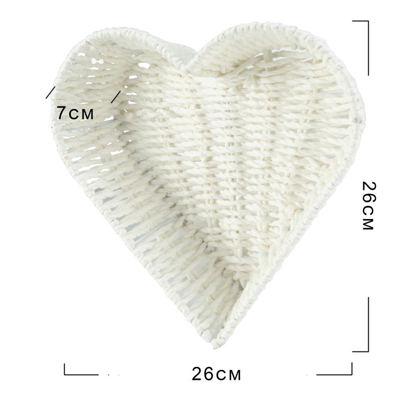 Binaryabc Heart Shaped Rattan Basket Fruit Vegetables Bread Rattan Basket Valentines Day Storage Basket Valentines Day Table Decorations Supplies (White) - Image 2