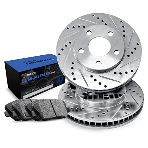 R1 Concepts Rear Brake Kit Fits 2014-2022 Mini Cooper| Semi Met Brake Pads and Drilled Slotted Brake Rotors| 10.5" Rear Rotor - Image 1