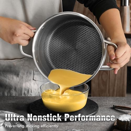 AuFranc™ Hybrid Nonstick 6 Quart Stainless Steel Stockpot with Glass Lid, Induction Stock Pot with Honeycomb Carving, Non-stick Soup Pot Compatible with All Cooktops, Non-Toxic, Dishwasher & Oven Safe - Image 4