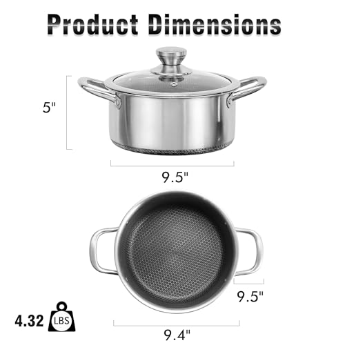 AuFranc™ Hybrid Nonstick 6 Quart Stainless Steel Stockpot with Glass Lid, Induction Stock Pot with Honeycomb Carving, Non-stick Soup Pot Compatible with All Cooktops, Non-Toxic, Dishwasher & Oven Safe - Image 2