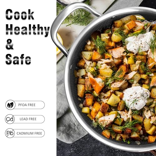 AuFranc™ Hybrid Nonstick 6 Quart Stainless Steel Stockpot with Glass Lid, Induction Stock Pot with Honeycomb Carving, Non-stick Soup Pot Compatible with All Cooktops, Non-Toxic, Dishwasher & Oven Safe - Image 3
