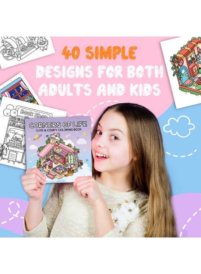 Bincoo Cute & Comfy Coloring Book Set - Comfy Days, Corner of Life, Fashion Vibes, Girl Moments - Thick Paper, Single-Page Design, Stress Relief for Adults & Kids - Perfect Creative Gift for Artists & Families (4 Books, 40 Pages Each) - Image 2