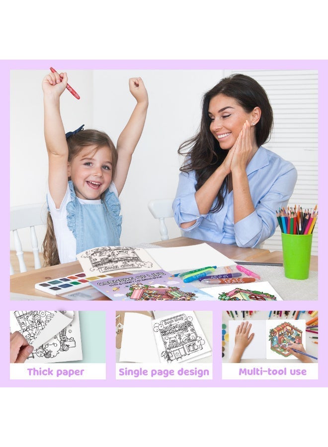 Bincoo Cute & Comfy Coloring Book Set - Comfy Days, Corner of Life, Fashion Vibes, Girl Moments - Thick Paper, Single-Page Design, Stress Relief for Adults & Kids - Perfect Creative Gift for Artists & Families (4 Books, 40 Pages Each) - Image 3