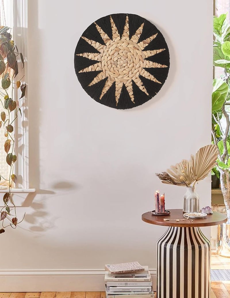 IOWER Temp fluctuation resistant crafted quality Woven Basket Wall Décor Black Macrame Wall Hanging Woven Placemats Home Boho Wall Décor 12" Budget friendly trendy design - Image 4