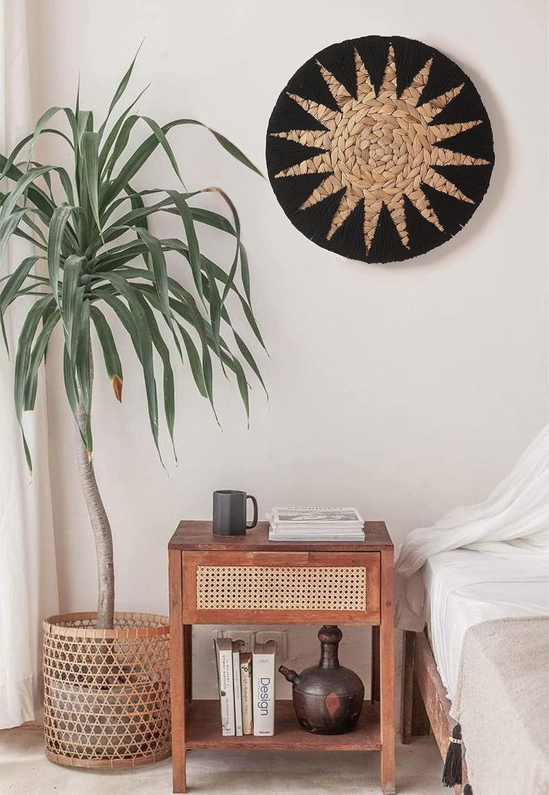 IOWER Temp fluctuation resistant crafted quality Woven Basket Wall Décor Black Macrame Wall Hanging Woven Placemats Home Boho Wall Décor 12" Budget friendly trendy design - Image 5