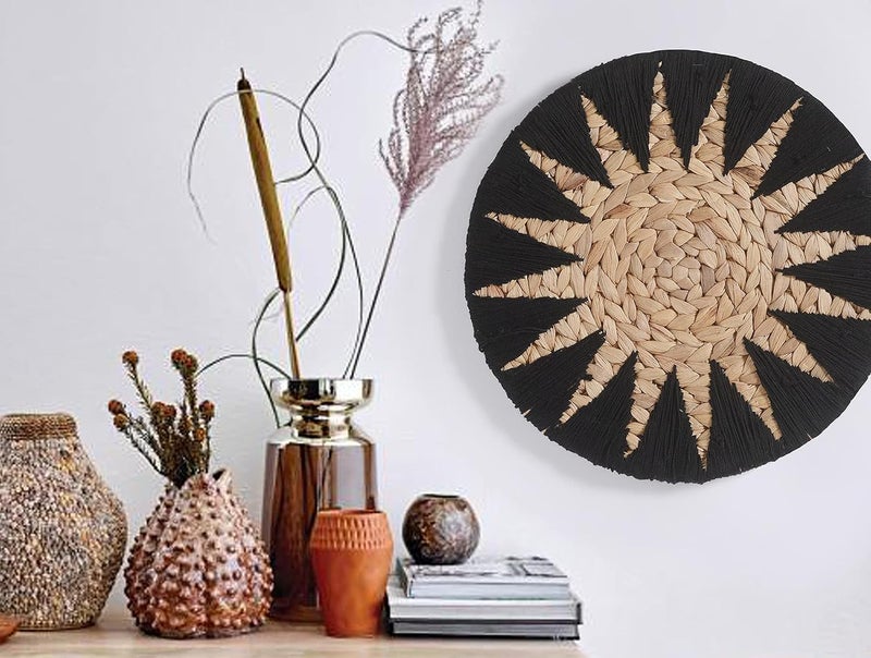 IOWER Temp fluctuation resistant crafted quality Woven Basket Wall Décor Black Macrame Wall Hanging Woven Placemats Home Boho Wall Décor 12" Budget friendly trendy design - Image 3