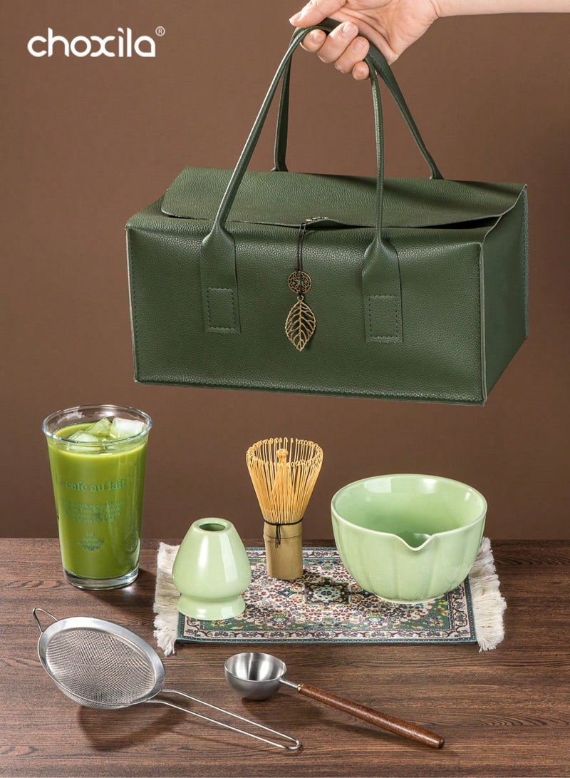 choxila 7pcs Matcha Traditional Starter Set, Matcha Whisk Set, Matcha Tea Making Kit Set, Matcha Gift Set with Bag,   Includes Matcha Bowl, Bamboo Matcha Whisk, Tea Scoop, Whisk Holder, Matcha Sifter, Tea Cup, Tea Mat - Image 2