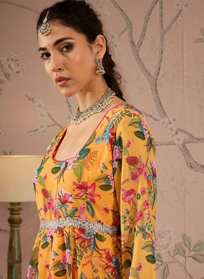 SASSAFRAS Floral Print Round Neck Anarkali Kurta by Styli