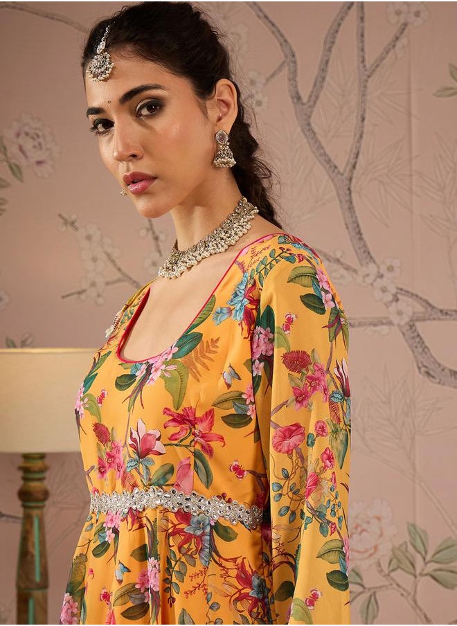 SASSAFRAS - Floral Print Round Neck Anarkali Kurta by Styli - Image 1