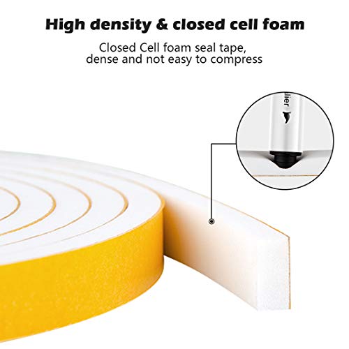 ToLanbbt White Weather Stripping for Doors Windows, Closed Cell Windows Sealing Tape Neoprene Foam Rubber Seal Strip Gasket Tape 1/2" Wide X 3/8" Thick, 6.5 Ft X 2 Rolls, Total 13 Feet - Image 5
