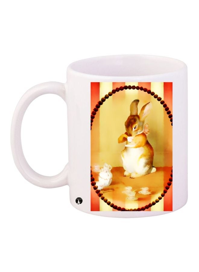 RYN Rabbit Printed Coffee Mug White/Brown/Yellow 11ounce