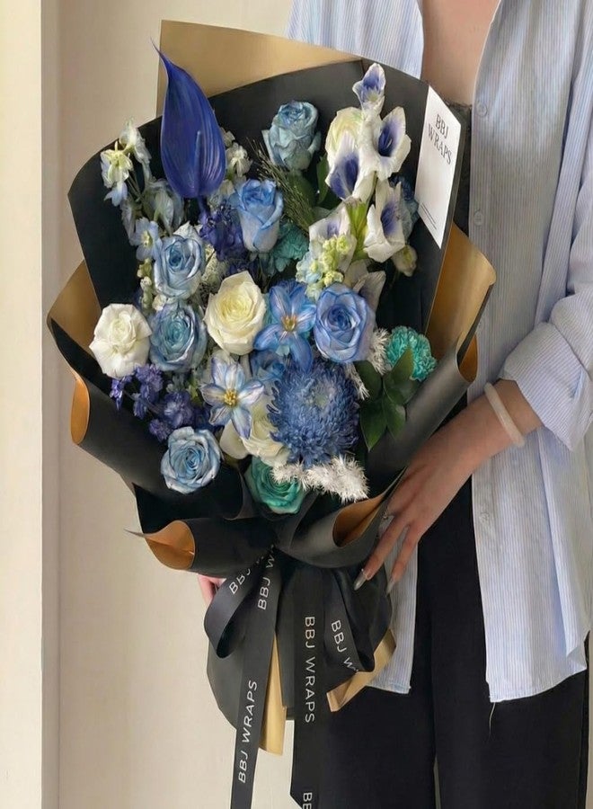 BBJ WRAPS Gold Flower Bouquet Wrapping Paper, Waterproof Flower Wrapping Paper, Korean Floral Wraps for Florist Flower Arrangement, 20 Sheets, 23.6X23.6 Inch (Black) - Image 3