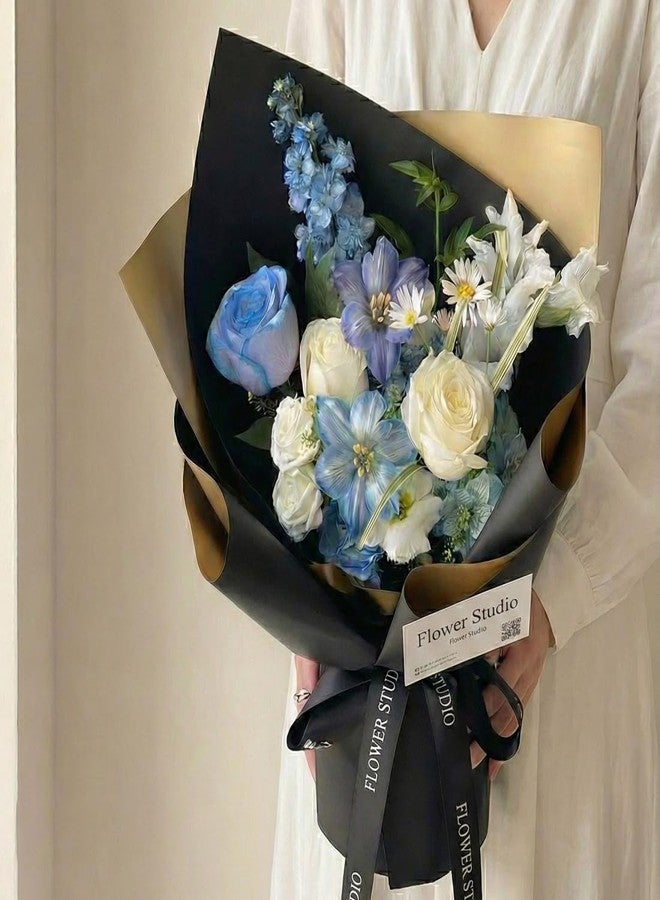 BBJ WRAPS Gold Flower Bouquet Wrapping Paper, Waterproof Flower Wrapping Paper, Korean Floral Wraps for Florist Flower Arrangement, 20 Sheets, 23.6X23.6 Inch (Black) - Image 4