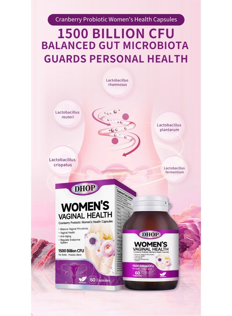 DHOP Women's Vaginal Health Cranberry Probiotic Capsules, Feminine Care & Flora Balance, - Image 3