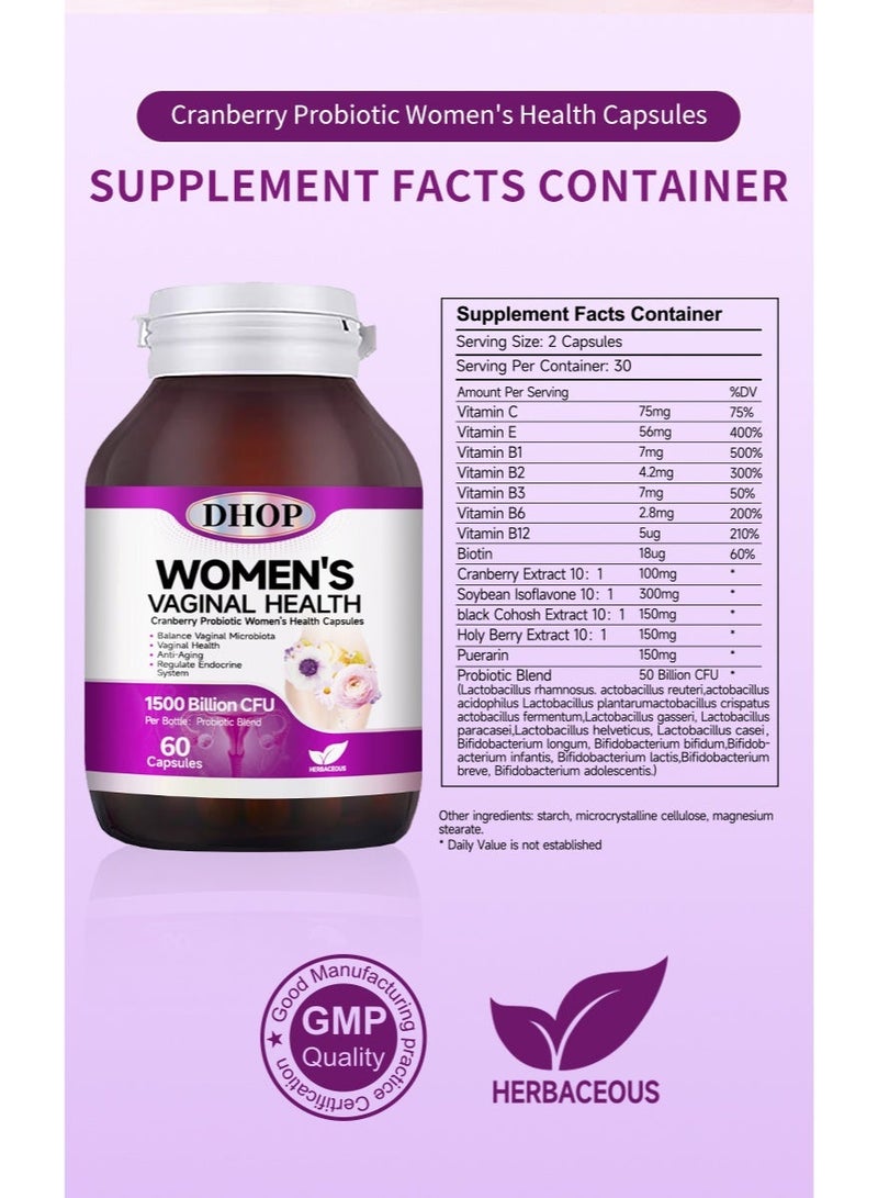 DHOP Women's Vaginal Health Cranberry Probiotic Capsules, Feminine Care & Flora Balance, - Image 5