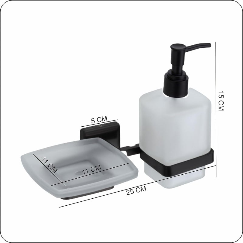 KANJAL Liquid soap Dispenser with soap case Holder for washbasin Liquid Dispenser and saop Dish for Bathroom soap Holders dispensers 42304 Stainless SteelBlack PVD FinishFrosted Glass - Image 3