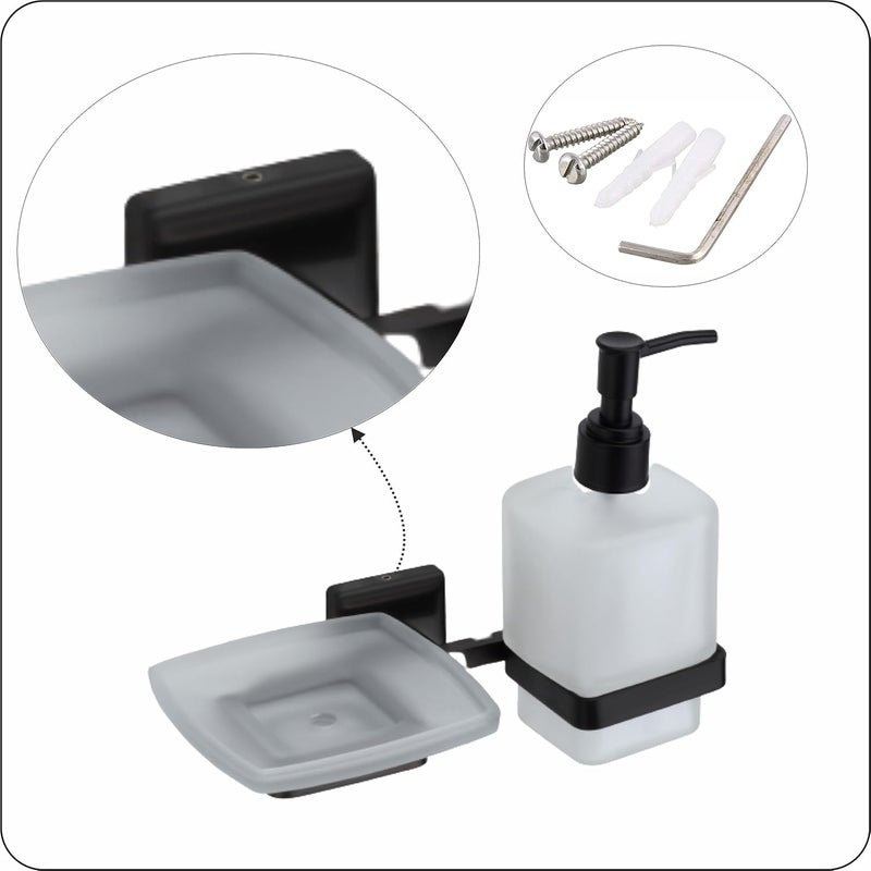 KANJAL Liquid soap Dispenser with soap case Holder for washbasin Liquid Dispenser and saop Dish for Bathroom soap Holders dispensers 42304 Stainless SteelBlack PVD FinishFrosted Glass - Image 4