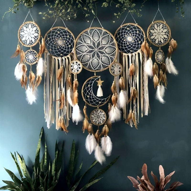 KBBYT 5 Pack Bohemian Ornaments,Dreamcatcher Gift Boho Native American Decor, Handmade Dreamcatcher for Girls, Boys, Adults, Kids Room,Witchy Gifts (Camel) - Image 1