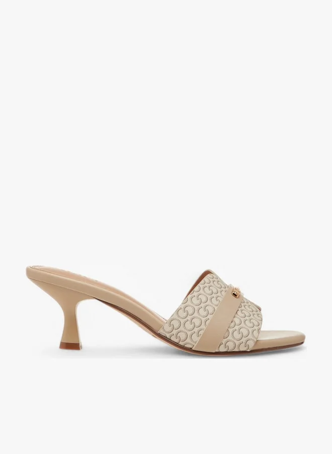 Women's Monogram Detail Slip-On Sandals with Kitten Heels