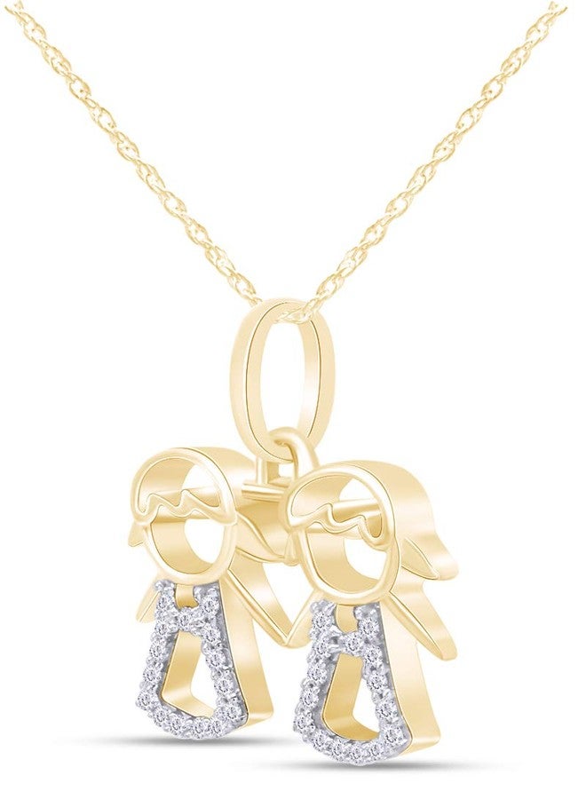 AFFY Adorable Two Twins Family Pendant Necklace in 14k Yellow Gold Over Sterling Silver - Image 2