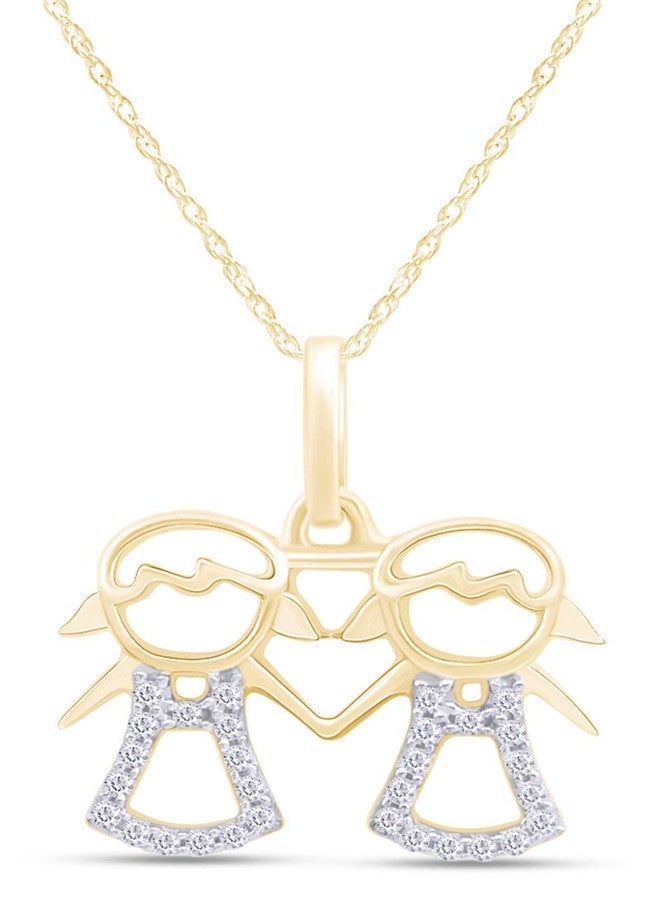 AFFY Adorable Two Twins Family Pendant Necklace in 14k Yellow Gold Over Sterling Silver - Image 1