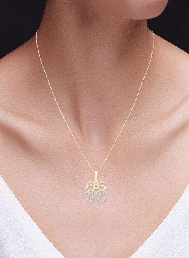 AFFY Adorable Two Twins Family Pendant Necklace in 14k Yellow Gold Over Sterling Silver - Image 5